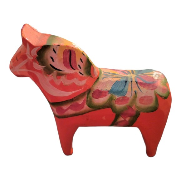 Vintage Orange Dala Miniature Horse Swedish Folk Art Hand Painted Dollhouse - Picture 9 of 9